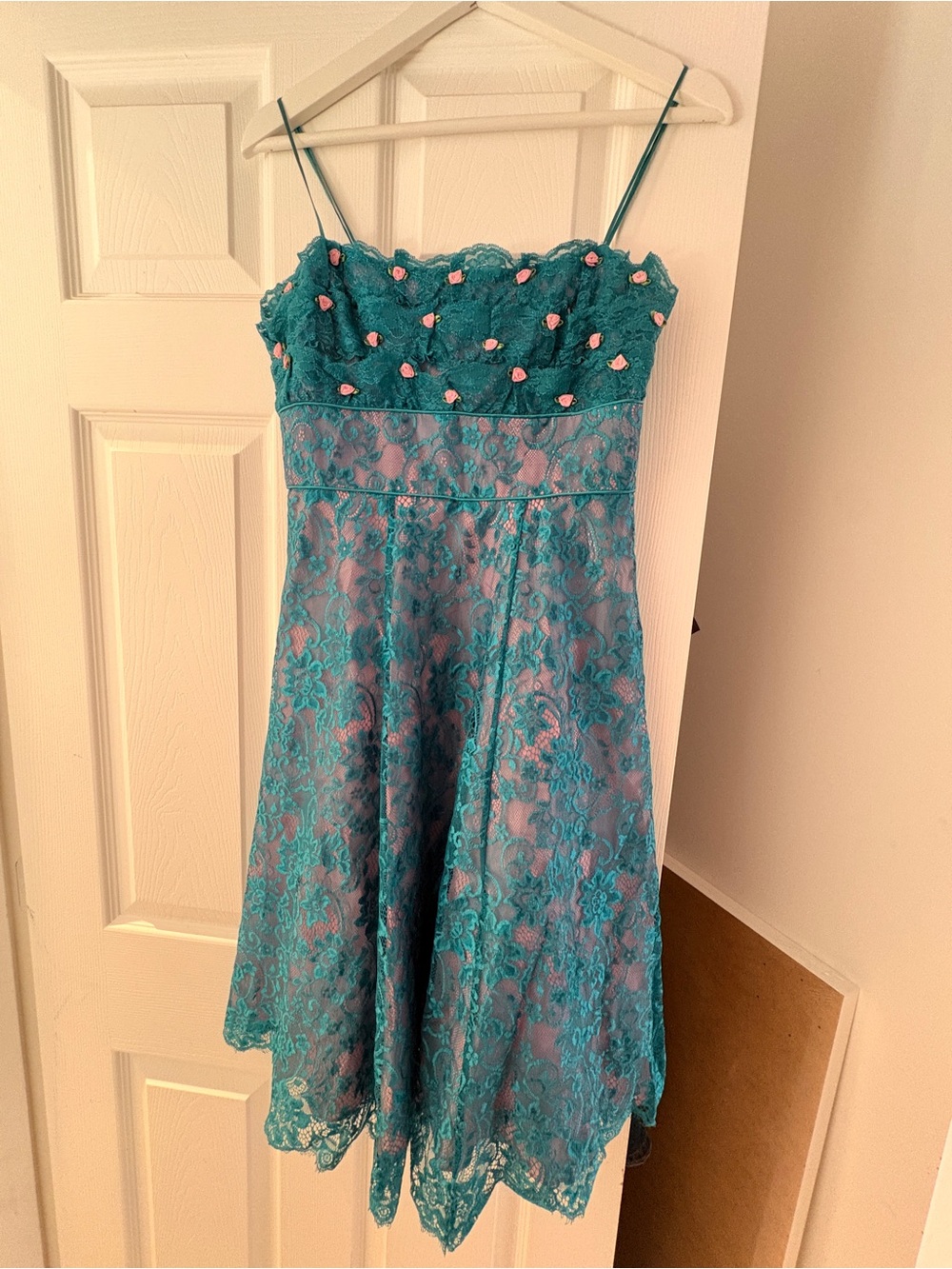 Vintage Betsey Johnson Teal Lace Midi Dress - Picture 2 of 8